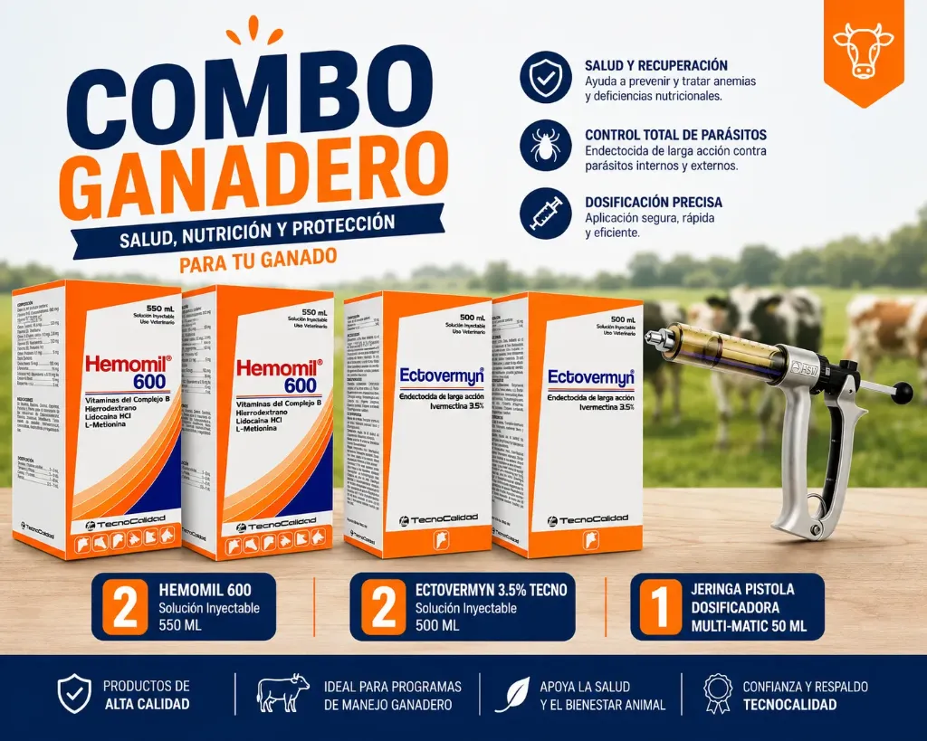 [AGROC-58] COMBO HEMOMIL  550ML -+  ECTOVERMYN 3.5% TECNO 500ML + OBSEQUIO